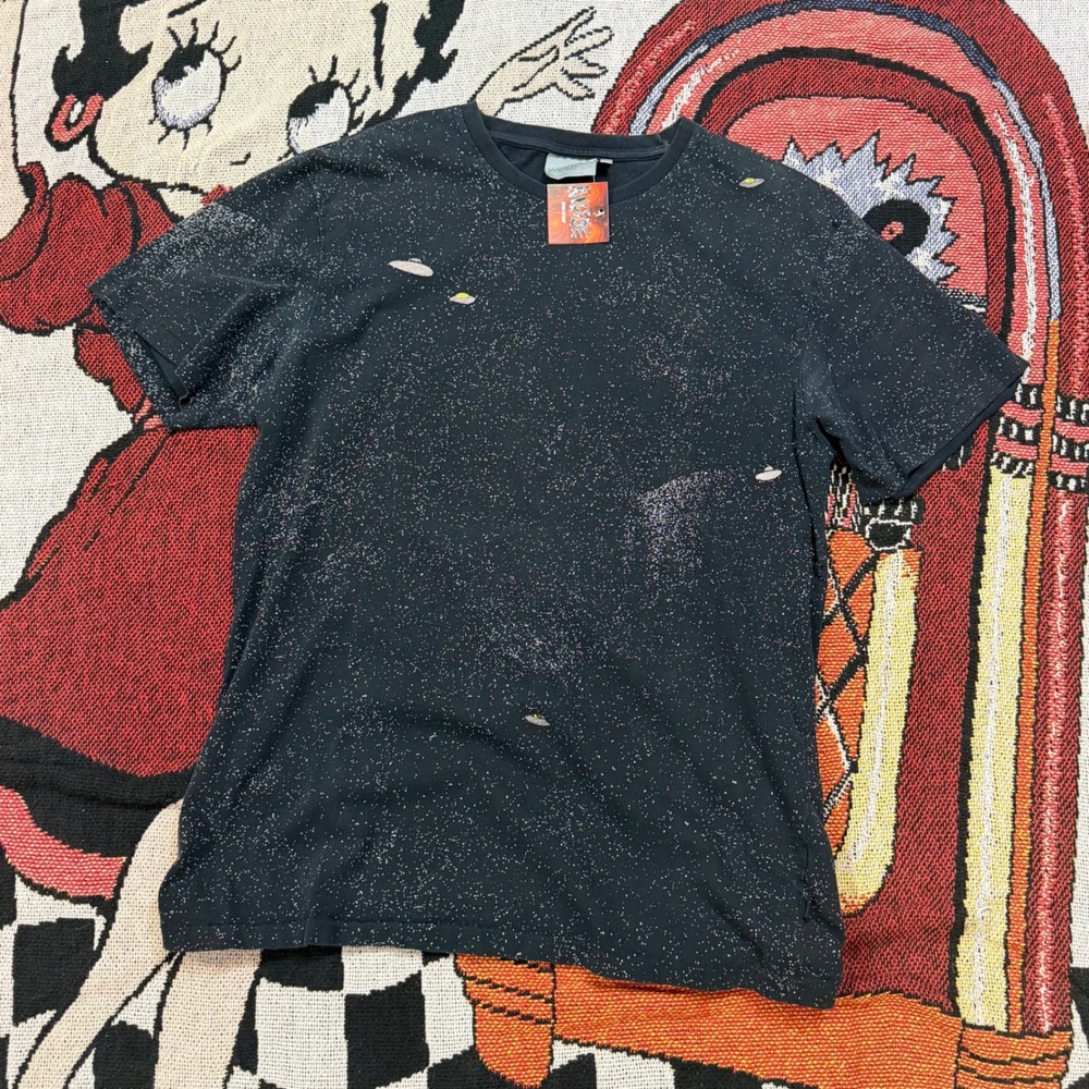 WeSC Mens Galaxy UFO Space Graphic Tee Black Short Sleeve T-Shirt Size Large
